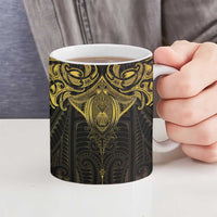 New Zealand Aotearoa Ceramic Mug Maori Manta Ray Moko Gold - Polynesian Pride