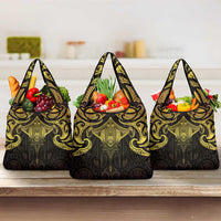 New Zealand Aotearoa Grocery Bag Maori Manta Ray Moko Gold LT05 3-pack One Size Gold - Polynesian Pride