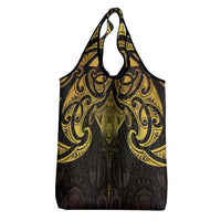 New Zealand Aotearoa Grocery Bag Maori Manta Ray Moko Gold LT05 - Polynesian Pride