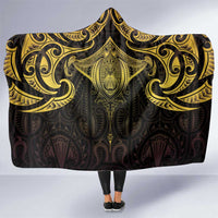 New Zealand Aotearoa Hooded Blanket Maori Manta Ray Moko Gold LT05 One Size Gold - Polynesian Pride