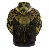 New Zealand Aotearoa Hoodie Maori Manta Ray Moko Gold - Polynesian Pride