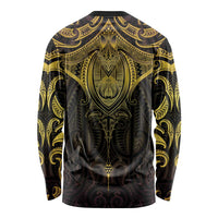 New Zealand Aotearoa Long Sleeve Shirt Maori Manta Ray Moko Gold LT05 - Polynesian Pride