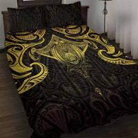 New Zealand Aotearoa Quilt Bed Set Maori Manta Ray Moko Gold - Polynesian Pride