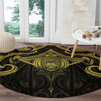 New Zealand Aotearoa Round Carpet Maori Manta Ray Moko Gold - Polynesian Pride