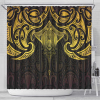 New Zealand Aotearoa Shower Curtain Maori Manta Ray Moko Gold LT05 - Polynesian Pride