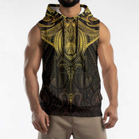 New Zealand Aotearoa Sleeveless Hoodie Maori Manta Ray Moko Gold LT05 - Polynesian Pride