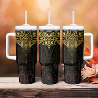 New Zealand Aotearoa Tumbler With Handle Maori Manta Ray Moko Gold LT05 - Polynesian Pride