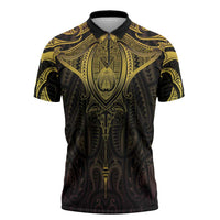 New Zealand Aotearoa Zipper Polo Shirt Maori Manta Ray Moko Gold LT05 Gold - Polynesian Pride