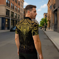 New Zealand Aotearoa Zipper Polo Shirt Maori Manta Ray Moko Gold LT05 - Polynesian Pride