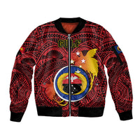 Papua New Guinea Gulf Province Sleeve Zip Bomber Jacket Mix Coat Of Arms Polynesian Pattern LT05 Unisex Red - Polynesian Pride