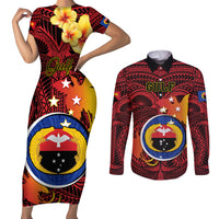 Personalized Papua New Guinea Gulf Province Couples Matching Short Sleeve Bodycon Dress and Long Sleeve Button Shirts Mix Coat Of Arms Polynesian Pattern LT05 Red - Polynesian Pride