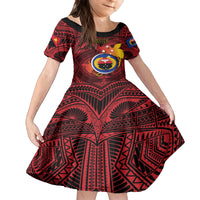 Personalized Papua New Guinea Gulf Province Family Matching Long Sleeve Bodycon Dress and Hawaiian Shirt Mix Coat Of Arms Polynesian Pattern LT05 Daughter's Dress Red - Polynesian Pride