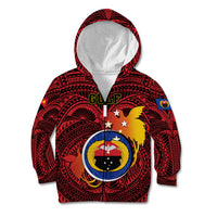 Personalized Papua New Guinea Gulf Province Kid Hoodie Mix Coat Of Arms Polynesian Pattern LT05 Zip Hoodie Red - Polynesian Pride