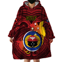 Personalized Papua New Guinea Gulf Province Wearable Blanket Hoodie Mix Coat Of Arms Polynesian Pattern LT05 - Polynesian Pride
