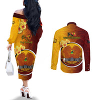 Papua New Guinea Western Province Couples Matching Off The Shoulder Long Sleeve Dress and Long Sleeve Button Shirts Mix Coat Of Arms Polynesian Pattern LT05 - Polynesian Pride