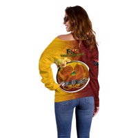 Papua New Guinea Western Province Off Shoulder Sweater Mix Coat Of Arms Polynesian Pattern LT05 - Polynesian Pride