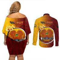 Personalized Papua New Guinea Western Province Couples Matching Off Shoulder Short Dress and Long Sleeve Button Shirts Mix Coat Of Arms Polynesian Pattern LT05 - Polynesian Pride