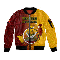 Personalized Papua New Guinea Western Province Sleeve Zip Bomber Jacket Mix Coat Of Arms Polynesian Pattern LT05 Unisex Red - Polynesian Pride