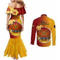 Papua New Guinea Madang Province Couples Matching Mermaid Dress and Long Sleeve Button Shirts Mix Coat Of Arms Polynesian Pattern LT05 - Polynesian Pride
