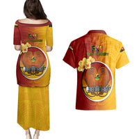 Papua New Guinea Madang Province Couples Matching Puletasi Dress and Hawaiian Shirt Mix Coat Of Arms Polynesian Pattern LT05 - Polynesian Pride
