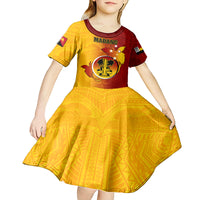 Personalized Papua New Guinea Madang Province Kid Short Sleeve Dress Mix Coat Of Arms Polynesian Pattern LT05 - Polynesian Pride
