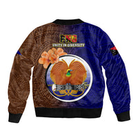 Papua New Guinea Manus Province Sleeve Zip Bomber Jacket Mix Coat Of Arms Polynesian Pattern LT05 - Polynesian Pride
