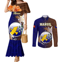 Personalized Papua New Guinea Manus Province Couples Matching Mermaid Dress and Long Sleeve Button Shirts Mix Coat Of Arms Polynesian Pattern LT05 Brown - Polynesian Pride