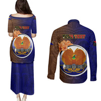 Personalized Papua New Guinea Manus Province Couples Matching Puletasi Dress and Long Sleeve Button Shirts Mix Coat Of Arms Polynesian Pattern LT05 - Polynesian Pride