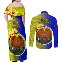 Papua New Guinea Morobe Province Couples Matching Off Shoulder Maxi Dress and Long Sleeve Button Shirts Mix Coat Of Arms Polynesian Pattern LT05 - Polynesian Pride