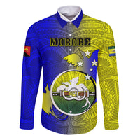 Personalized Papua New Guinea Morobe Province Family Matching Off Shoulder Short Dress and Hawaiian Shirt Mix Coat Of Arms Polynesian Pattern LT05 Dad's Shirt - Long Sleeve Yellow - Polynesian Pride