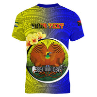 Personalized Papua New Guinea Morobe Province Women V Neck T Shirt Mix Coat Of Arms Polynesian Pattern LT05 - Polynesian Pride