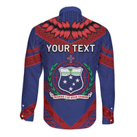 Personalised FAST Party Samoa Long Sleeve Button Shirt Samoan Coat Of Arms Ulafala Style