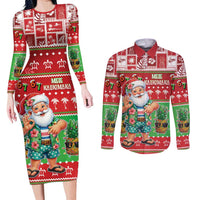 Mele Kalikimaka Hawaii Christmas Couples Matching Long Sleeve Bodycon Dress and Long Sleeve Button Shirt Funny Santa 67 Gen Alpha Slang - Polynesian Pride