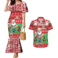 Mele Kalikimaka Hawaii Christmas Couples Matching Mermaid Dress and Hawaiian Shirt Funny Santa 67 Gen Alpha Slang LT05 Red - Polynesian Pride