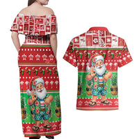 Mele Kalikimaka Hawaii Christmas Couples Matching Off Shoulder Maxi Dress and Hawaiian Shirt Funny Santa 67 Gen Alpha Slang - Polynesian Pride