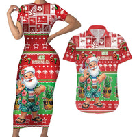 Mele Kalikimaka Hawaii Christmas Couples Matching Short Sleeve Bodycon Dress and Hawaiian Shirt Funny Santa 67 Gen Alpha Slang LT05 Red - Polynesian Pride