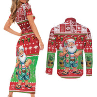 Mele Kalikimaka Hawaii Christmas Couples Matching Short Sleeve Bodycon Dress and Long Sleeve Button Shirt Funny Santa 67 Gen Alpha Slang - Polynesian Pride