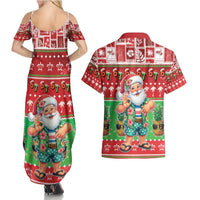 Mele Kalikimaka Hawaii Christmas Couples Matching Summer Maxi Dress and Hawaiian Shirt Funny Santa 67 Gen Alpha Slang - Polynesian Pride