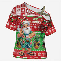 Mele Kalikimaka Hawaii Christmas Cross Shoulder Shirt Funny Santa 67 Gen Alpha Slang LT05 Female Red - Polynesian Pride