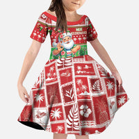 Mele Kalikimaka Hawaii Christmas Family Matching Long Sleeve Bodycon Dress and Hawaiian Shirt Funny Santa 67 Gen Alpha Slang LT05 Daughter's Dress Red - Polynesian Pride