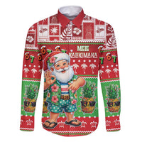 Mele Kalikimaka Hawaii Christmas Family Matching Long Sleeve Bodycon Dress and Hawaiian Shirt Funny Santa 67 Gen Alpha Slang LT05 Dad's Shirt - Long Sleeve Red - Polynesian Pride