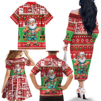 Mele Kalikimaka Hawaii Christmas Family Matching Off The Shoulder Long Sleeve Dress and Hawaiian Shirt Funny Santa 67 Gen Alpha Slang - Polynesian Pride