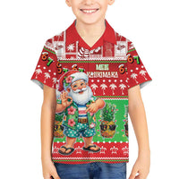 Mele Kalikimaka Hawaii Christmas Family Matching Off The Shoulder Long Sleeve Dress and Hawaiian Shirt Funny Santa 67 Gen Alpha Slang LT05 Son's Shirt Red - Polynesian Pride