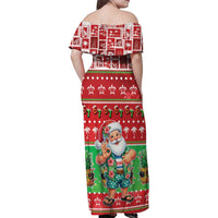 Mele Kalikimaka Hawaii Christmas Family Matching Off Shoulder Maxi Dress and Hawaiian Shirt Funny Santa 67 Gen Alpha Slang - Polynesian Pride