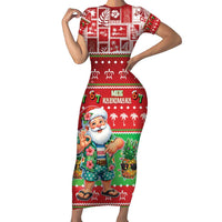 Mele Kalikimaka Hawaii Christmas Family Matching Short Sleeve Bodycon Dress and Hawaiian Shirt Funny Santa 67 Gen Alpha Slang LT05 Mom's Dress Red - Polynesian Pride