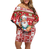 Mele Kalikimaka Hawaii Christmas Off Shoulder Short Dress Funny Santa 67 Gen Alpha Slang - Polynesian Pride