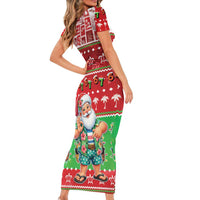 Mele Kalikimaka Hawaii Christmas Short Sleeve Bodycon Dress Funny Santa 67 Gen Alpha Slang LT05 - Polynesian Pride