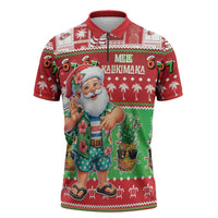 Mele Kalikimaka Hawaii Christmas Zipper Polo Shirt Funny Santa 67 Gen Alpha Slang LT05 Red - Polynesian Pride