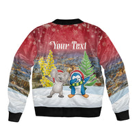 Personalised Christmas In July Sleeve Zip Bomber Jacket Funny Dabbing Dance Koala And Blue Penguins