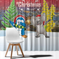 Christmas In July Window Curtain Funny Dabbing Dance Koala And Blue Penguins